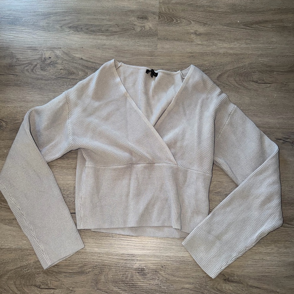 Dynamite Light Beige Ribbed Wrap V-Neck Top